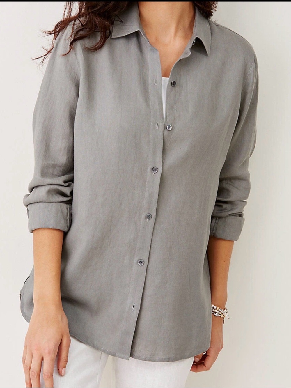 J. Jill Gray Long Sleeve Button Down Cotton Size XL Oversized Classic